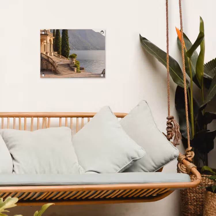 Tuinposter - Villa - water -trappen - Villa - water -trappen tuinposter los doek klein