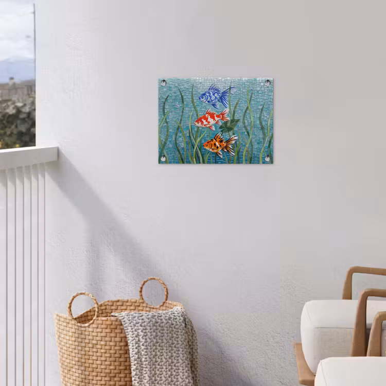 Vis - Mozaïek - Onderwater - Kleurrijk - Dieren tuinposter los doek klein -sfeer8