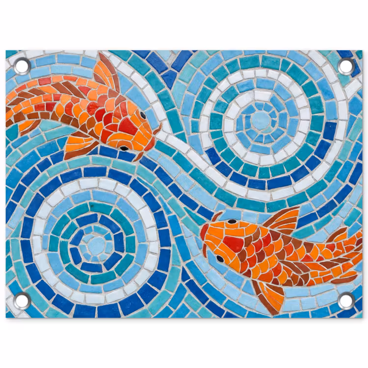 Vis - Mozaïek - Water - Decoratief - Blauw tuinposter los doek klein -3d