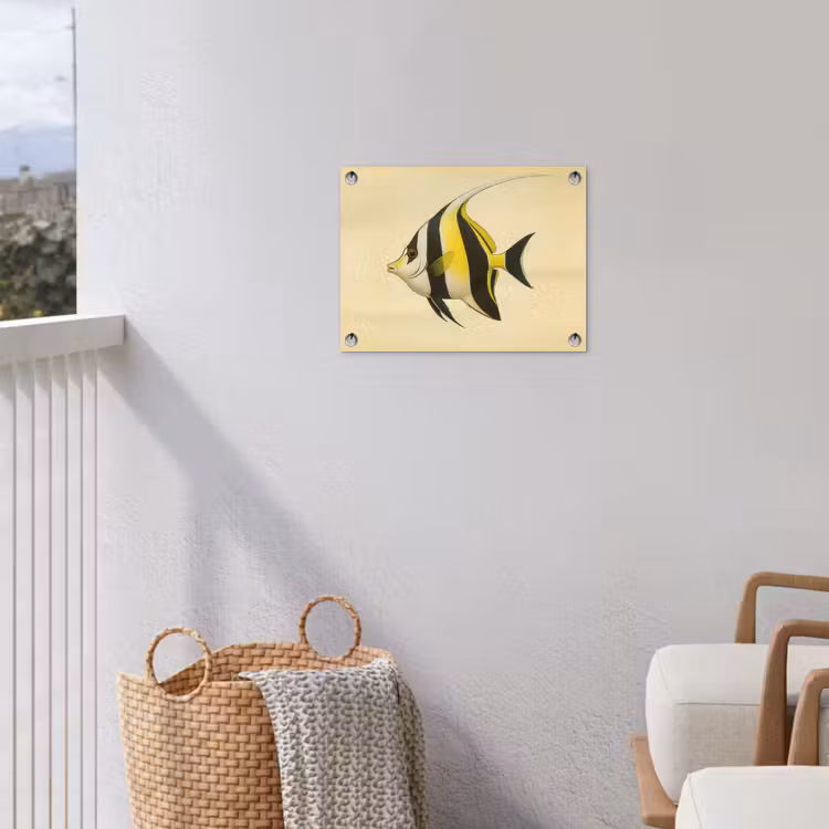 Vis - Sierlijk - Rugvin - Geel tuinposter los doek klein -sfeer8