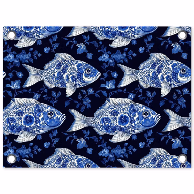 Vissen - Bloemen - Blauw tuinposter los doek klein 239 -3d