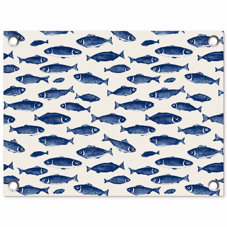 Vissen - Patroon - Blauw - Wit tuinposter los doek klein 239 -3d