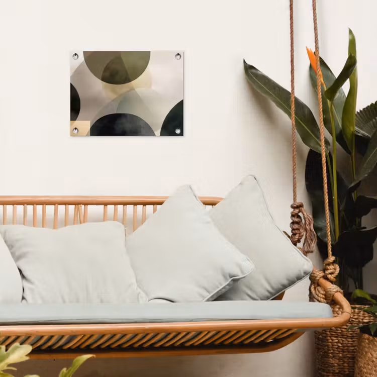 Vlakken - Abstract - Beige - Cirkels tuinposter los doek klein -sfeer7
