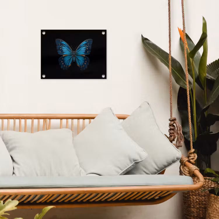 Vlinder - Blauw - Contrast tuinposter los doek klein -sfeer7