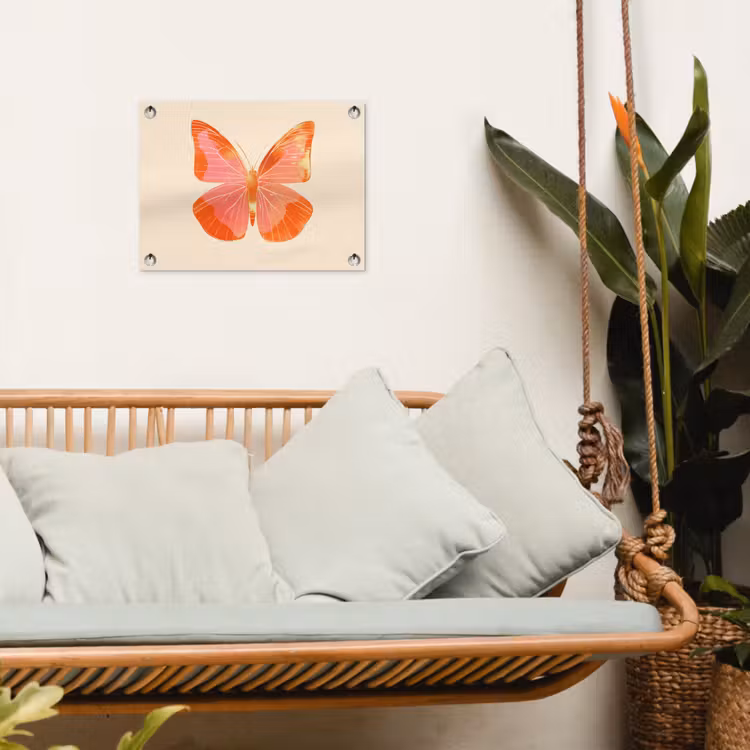 Vlinder - Minimalistisch - Roze tuinposter los doek klein -sfeer7