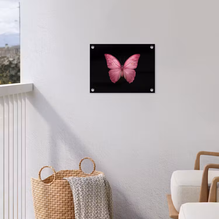 Vlinder - roze - Elegant tuinposter los doek klein -sfeer8