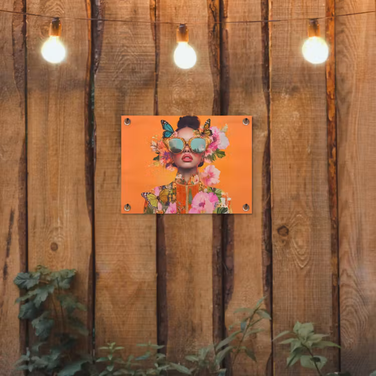 Vlinders - Vrouw - Zonnebril - Kleurrijk tuinposter los doek klein -sfeer1