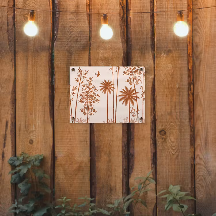 Vogel - Boom - Tropisch - Minimalistisch - Bruin tuinposter los doek klein -sfeer1