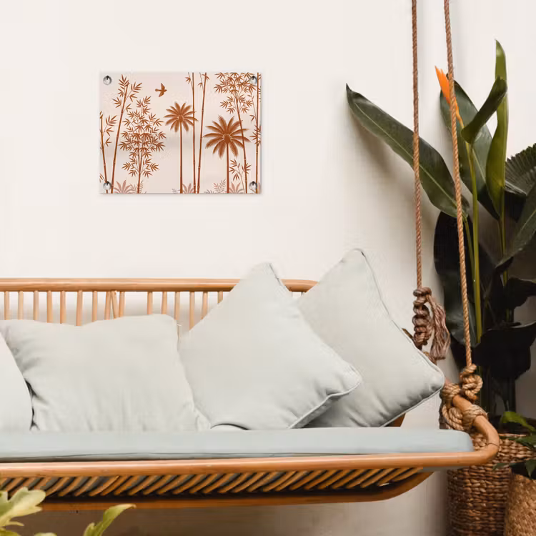 Vogel - Boom - Tropisch - Minimalistisch - Bruin tuinposter los doek klein -sfeer7