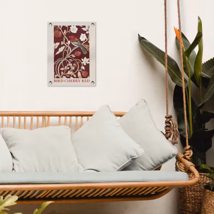 Vogel - Bordeaux - Bloemen - Bessen tuinposter los doek klein -sfeer7