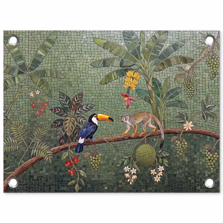 Vogel - Dier - Jungle - Mozaïek - Natuur tuinposter los doek klein -3d