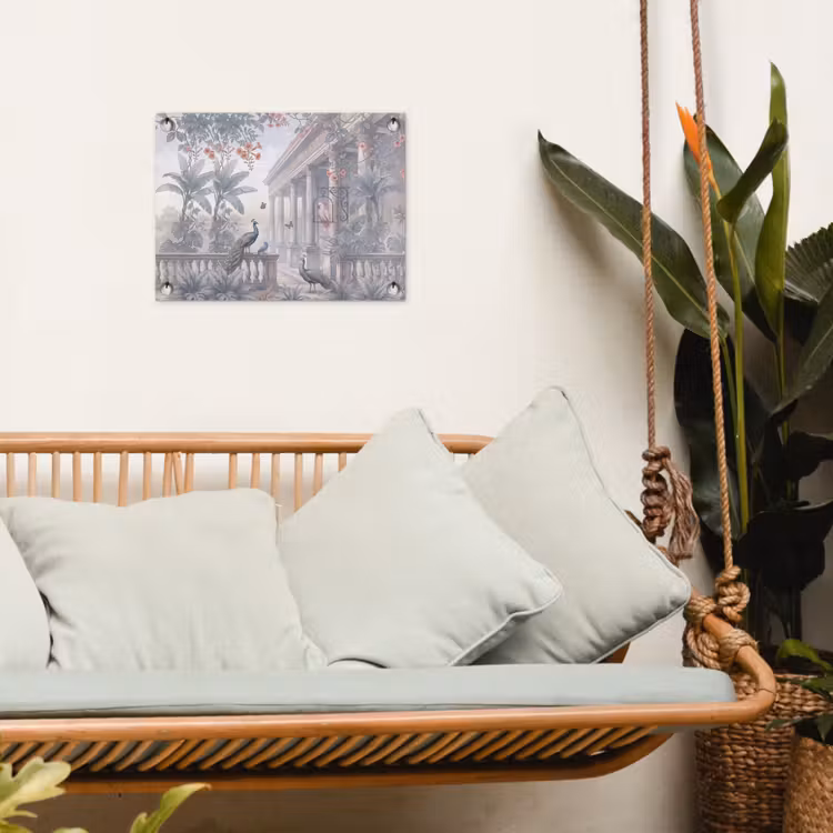 Vogel - Pauw - Architectuur - Klassiek - Groen tuinposter los doek klein -sfeer7