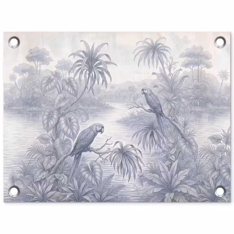 Vogel - Rivier - Tropisch - Illustratie - Blauw tuinposter los doek klein -3d