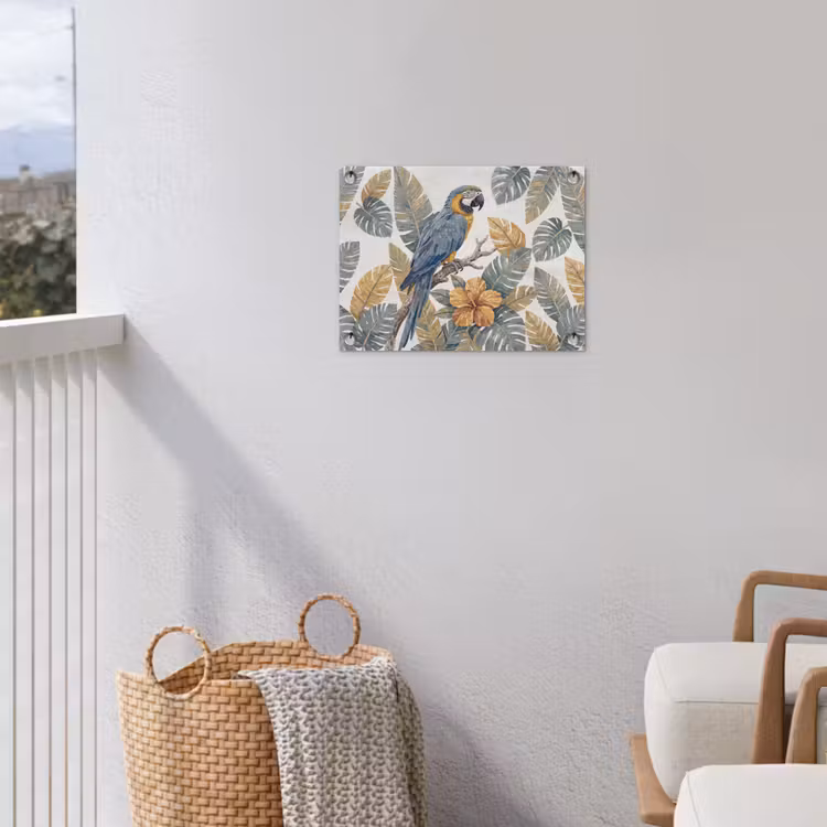 Vogel - Tak - Natuur - Mozaïek - Blauw tuinposter los doek klein -sfeer8