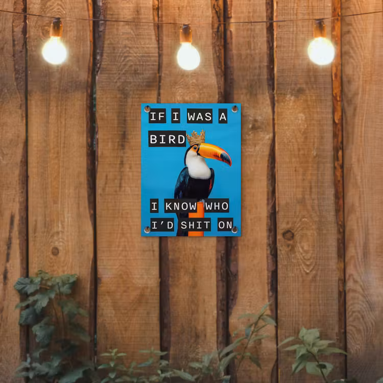 Vogel - Toekan - Blauw - Quotes tuinposter los doek klein -sfeer1