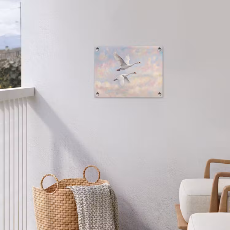 Vogel - Vliegend - Lucht - Modern - Pastel tuinposter los doek klein -sfeer8