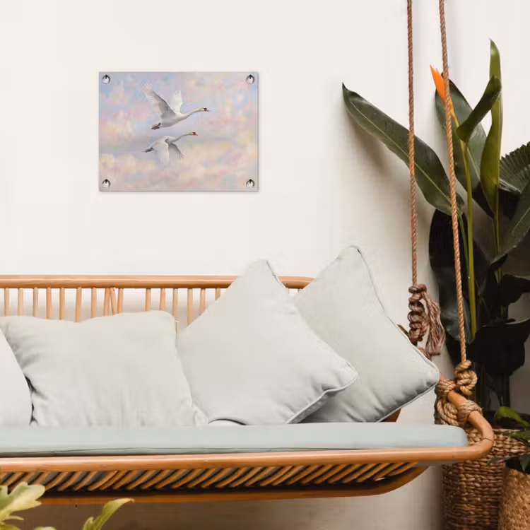 Vogel - Vliegend - Lucht - Modern - Pastel tuinposter los doek klein -sfeer7