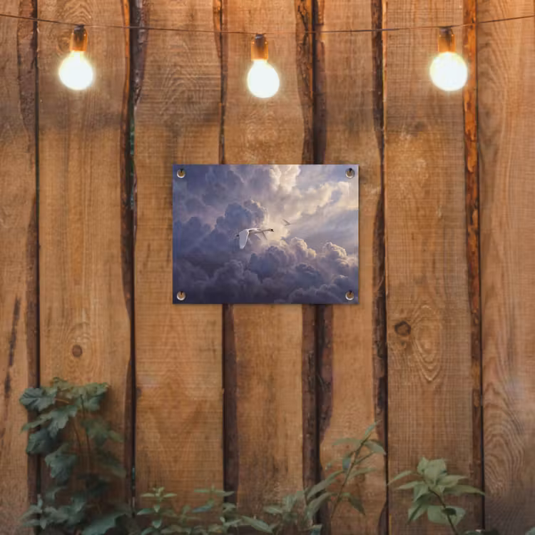 Vogel - Vliegend - Natuur - Wit - Wolken tuinposter los doek klein -sfeer1