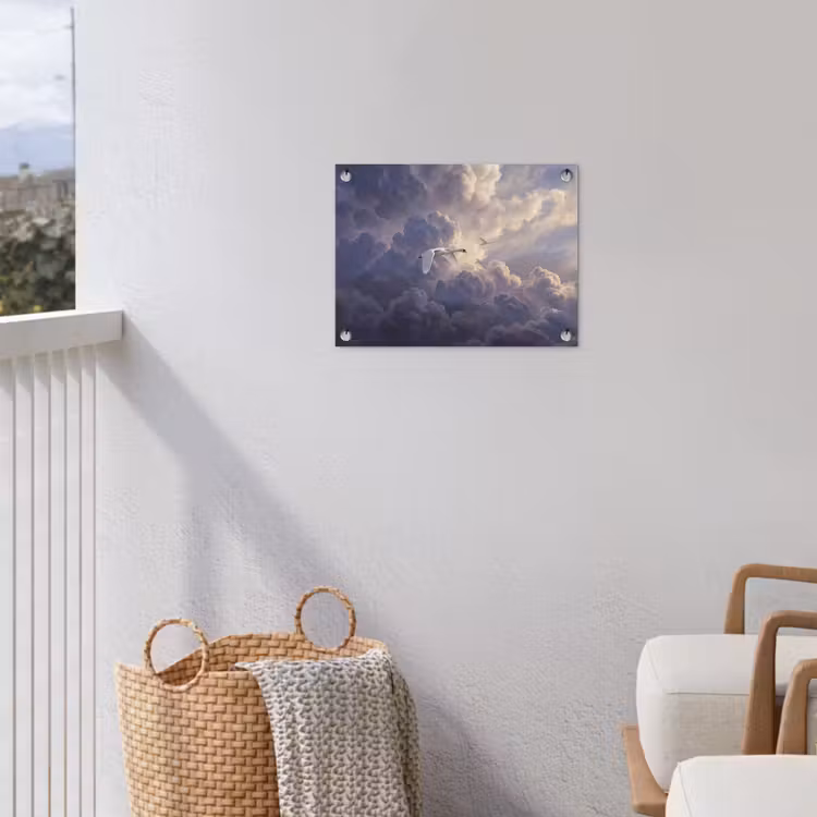 Vogel - Vliegend - Natuur - Wit - Wolken tuinposter los doek klein -sfeer8