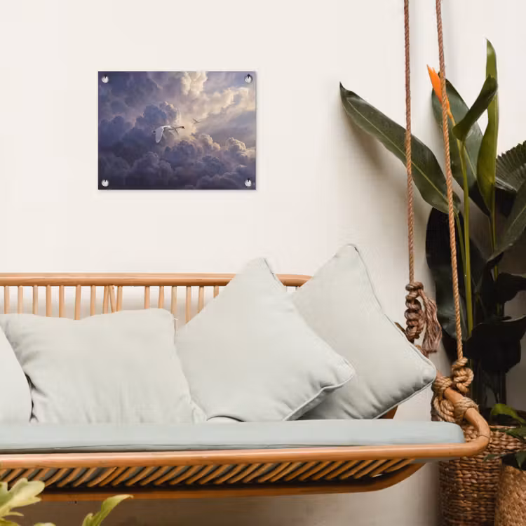 Vogel - Vliegend - Natuur - Wit - Wolken tuinposter los doek klein -sfeer7