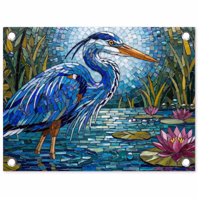 Vogel - Water - Natuur - Abstract - Blauw tuinposter los doek klein -3d