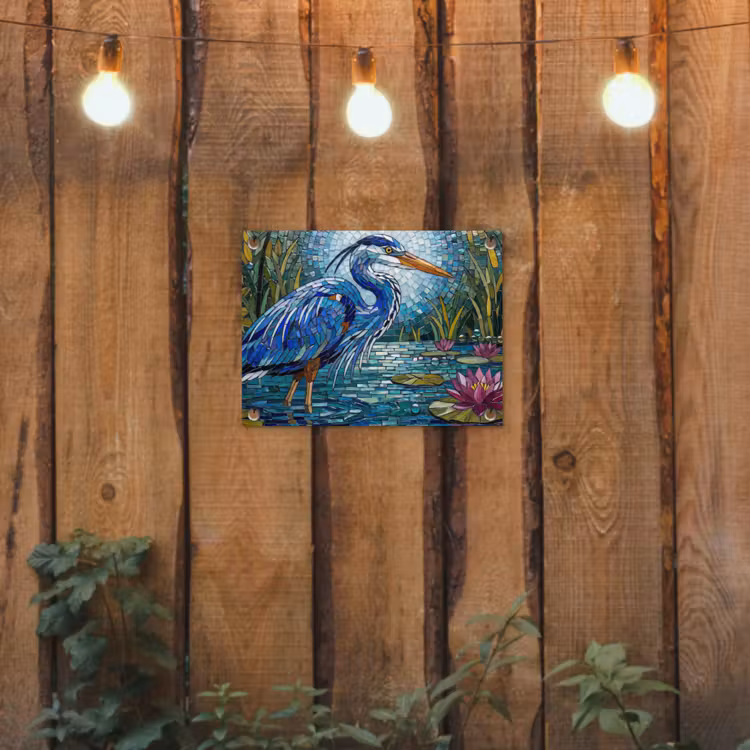 Vogel - Water - Natuur - Abstract - Blauw tuinposter los doek klein -sfeer1