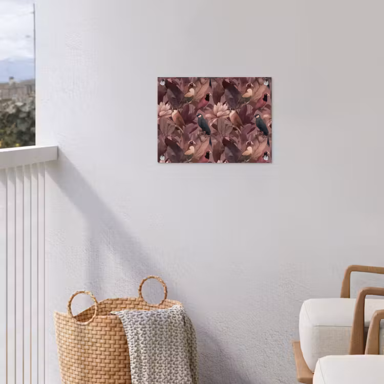 Vogels - Bladeren - Roze tuinposter los doek klein 239 -sfeer8
