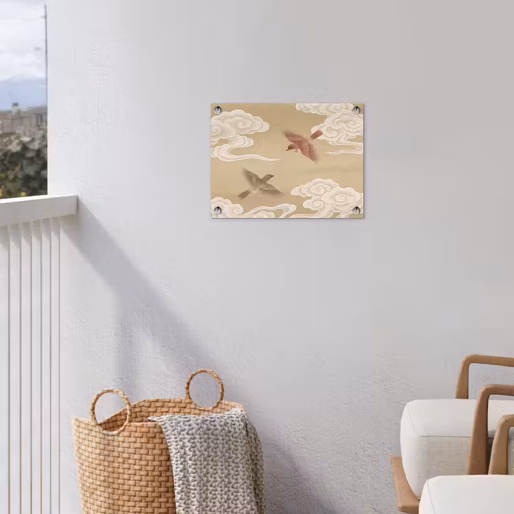 Vogels - Vliegen - Beige tuinposter los doek klein -sfeer8