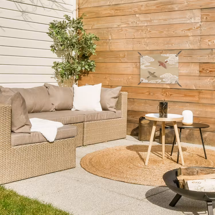 Vogels - Vliegen - Beige tuinposter los doek klein -sfeer4