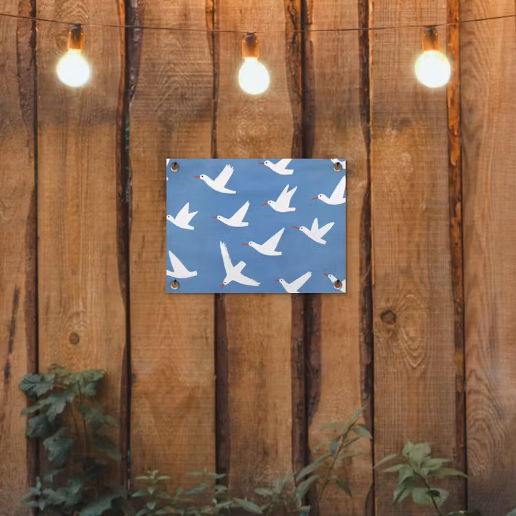 Vogels - Wit - Patroon tuinposter los doek klein -sfeer1