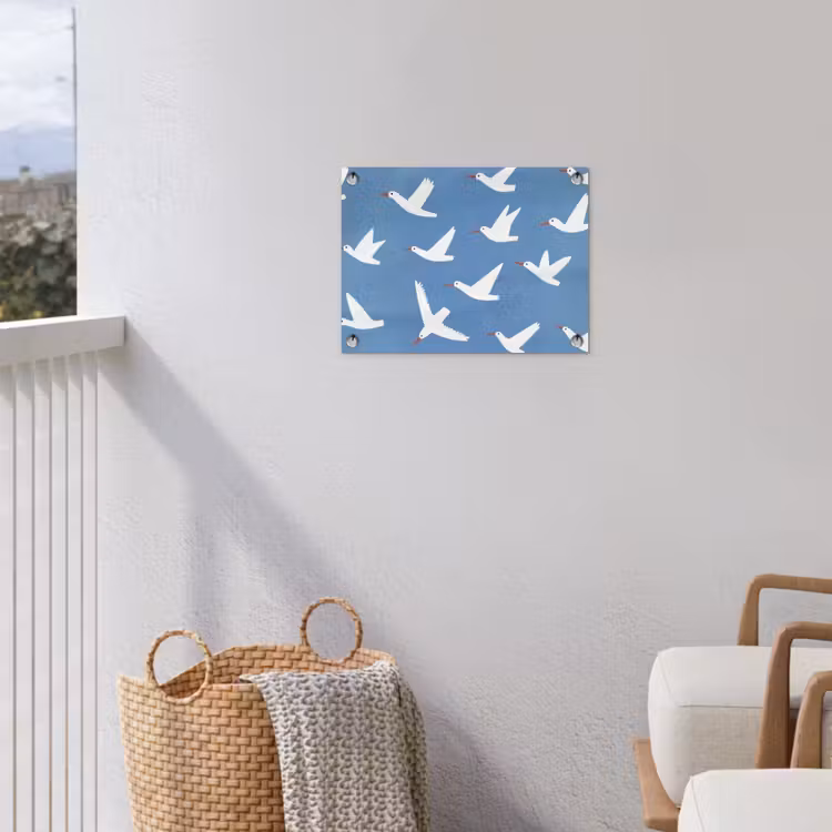 Vogels - Wit - Patroon tuinposter los doek klein -sfeer8