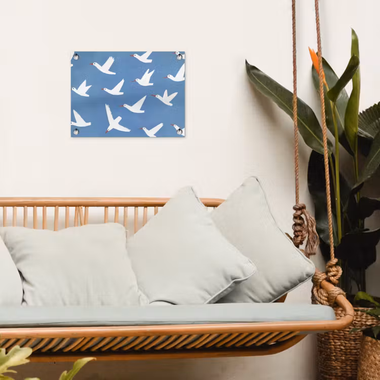 Vogels - Wit - Patroon tuinposter los doek klein -sfeer7