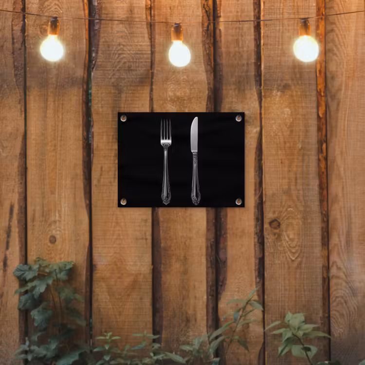 Vork - Mes - Zilver tuinposter los doek klein -sfeer1