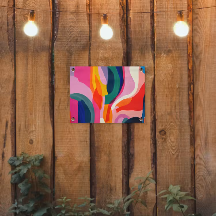 Vormen - Golvend - Abstract - Felroze tuinposter los doek klein -sfeer1