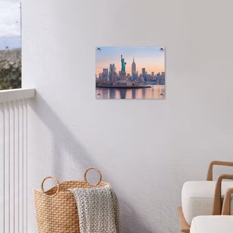 Vrijheidsbeeld - New York - Zonsopgang - Stad - Architectuur tuinposter los doek klein -sfeer8
