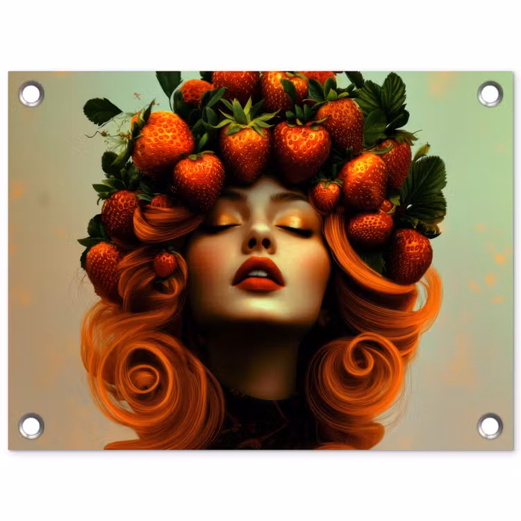 Vrouw - Aardbeien - Kroon tuinposter los doek klein -3d