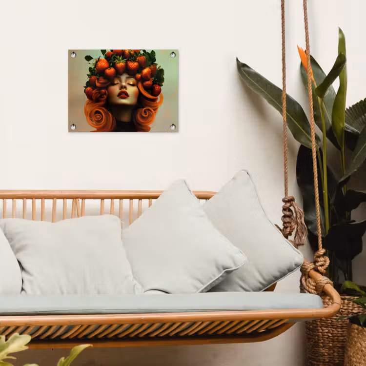 Vrouw - Aardbeien - Kroon tuinposter los doek klein -sfeer7
