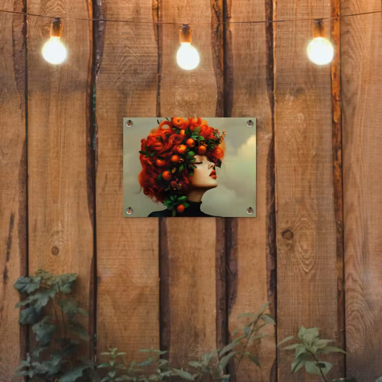 Vrouw - Appels - Rood - Bladeren tuinposter los doek klein -sfeer1