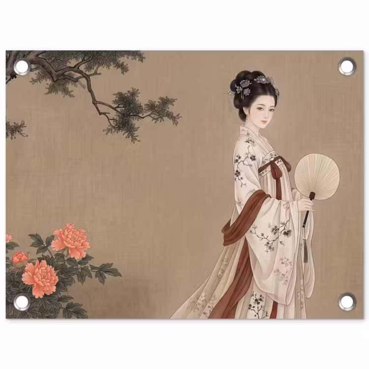 Vrouw - Azië - Kunst - Beige tuinposter los doek klein -3d