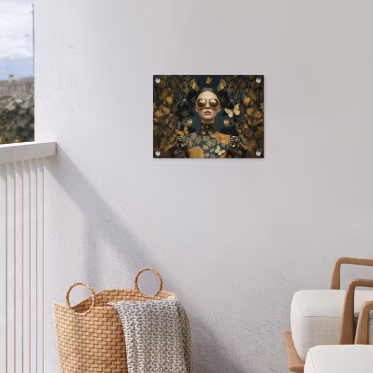 Vrouw - Bladeren - Goud - Vlinders tuinposter los doek klein -sfeer8