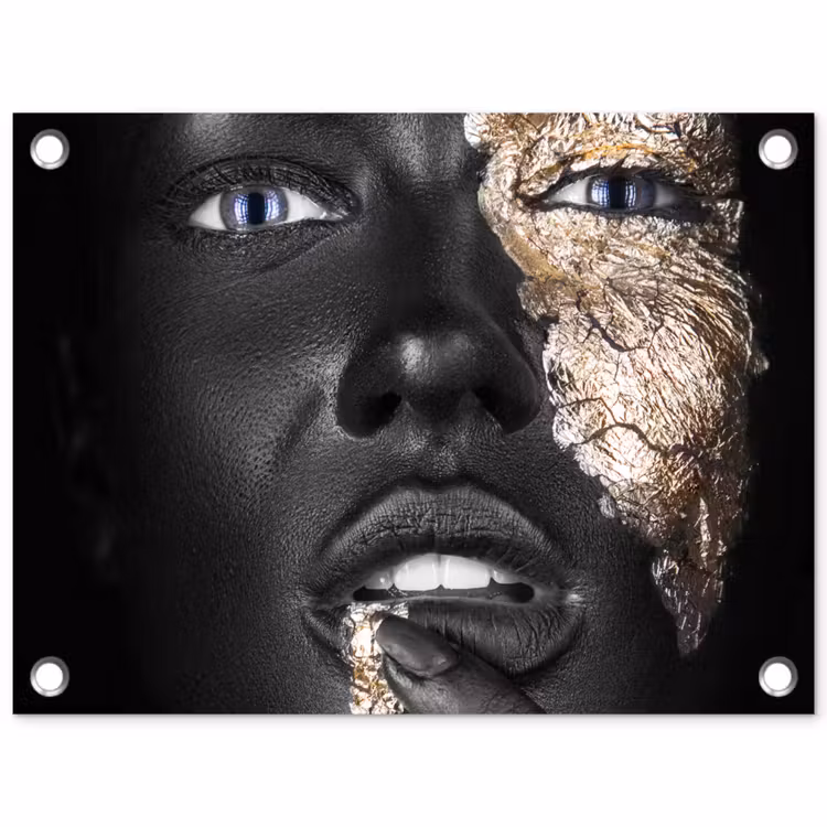 Vrouw - Bladgoud - Zwart - Huid - Luxe tuinposter los doek klein -3d