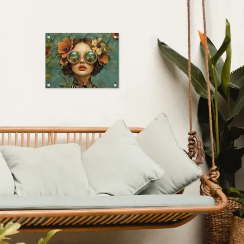 Vrouw - Bloemen - Vlinders - Natuur - Vintage tuinposter los doek klein -sfeer7