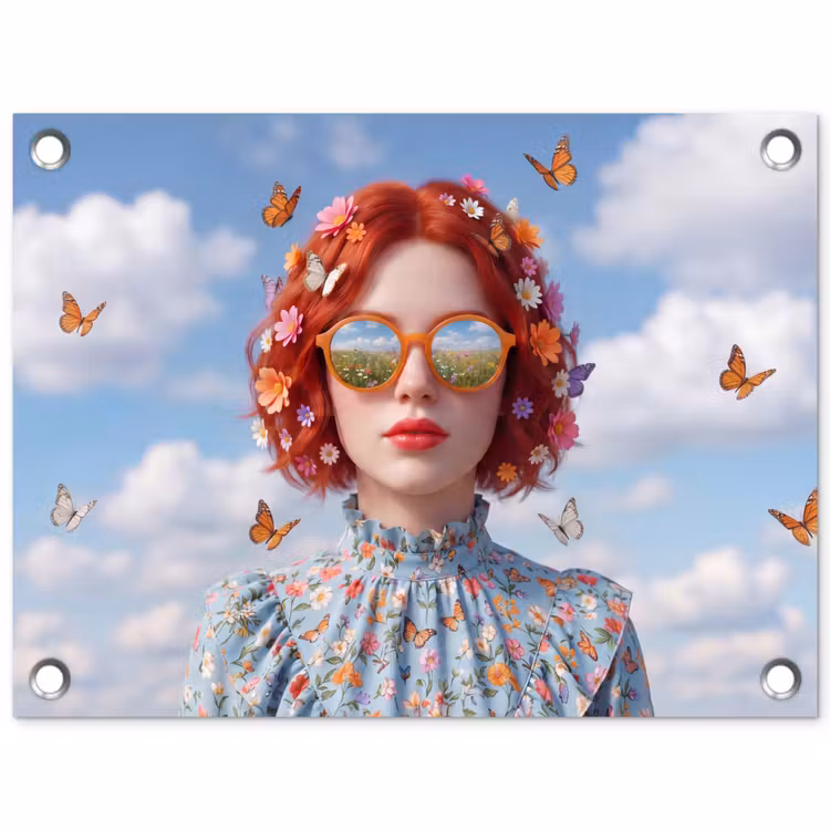 Vrouw - Bloemen - Zomer - Portret - Kleurrijk tuinposter los doek klein -3d