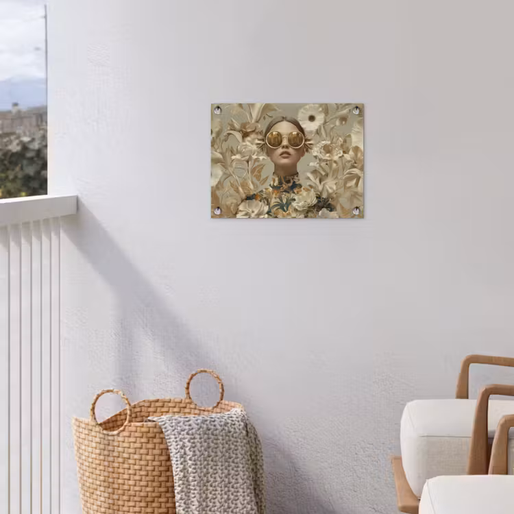 Vrouw - Bloemen - Zonnebril - Wit tuinposter los doek klein -sfeer8