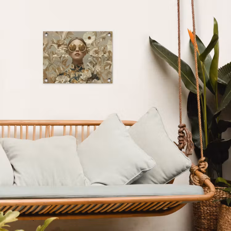 Vrouw - Bloemen - Zonnebril - Wit tuinposter los doek klein -sfeer7