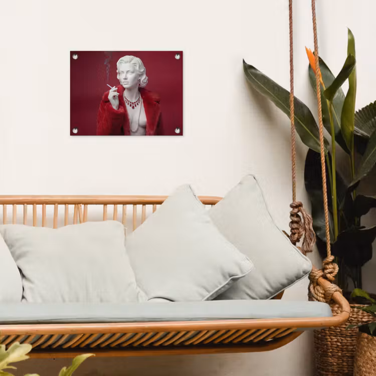 Vrouw - Bontjas - Mode - Klassiek - Rood tuinposter los doek klein -sfeer7