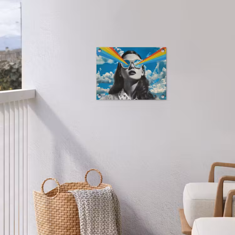 Vrouw - Bril - Regenboog - Wolken tuinposter los doek klein -sfeer8
