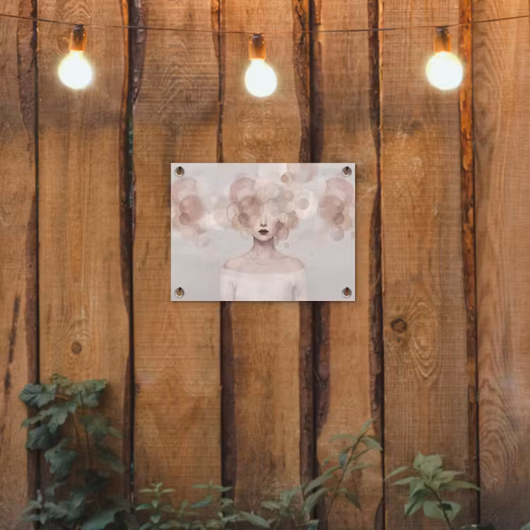 Vrouw - Cirkels - Beige tuinposter los doek klein -sfeer1