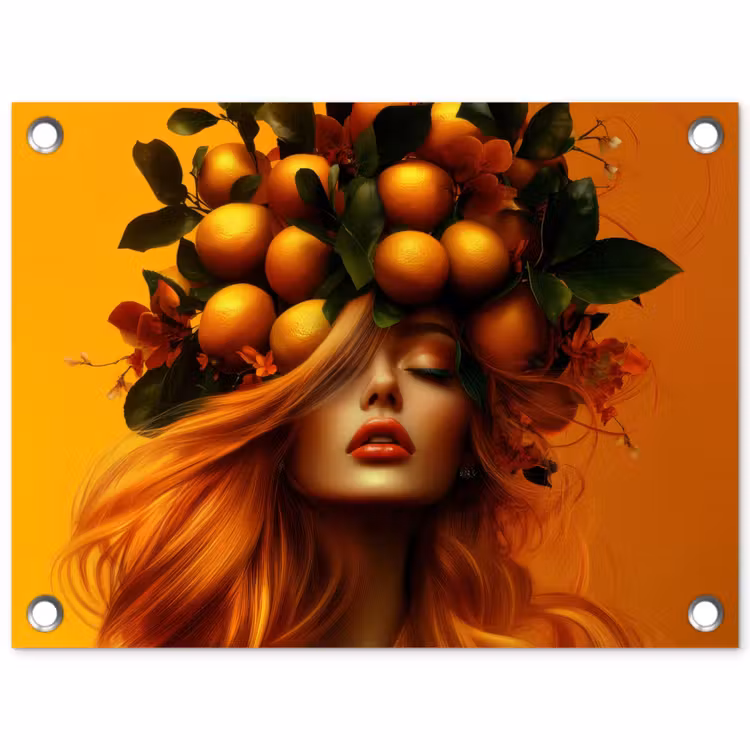 Vrouw - Citroenen - Bloesem - Geel tuinposter los doek klein -3d