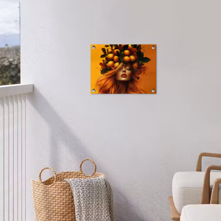 Vrouw - Citroenen - Bloesem - Geel tuinposter los doek klein -sfeer8